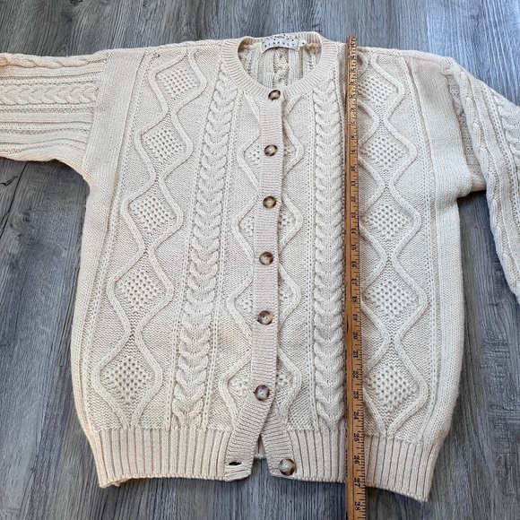 Blarney Woolen Mills Pure New Wool Knit Cream Sweater Cardigan, Size Medium - Picture 7 of 11